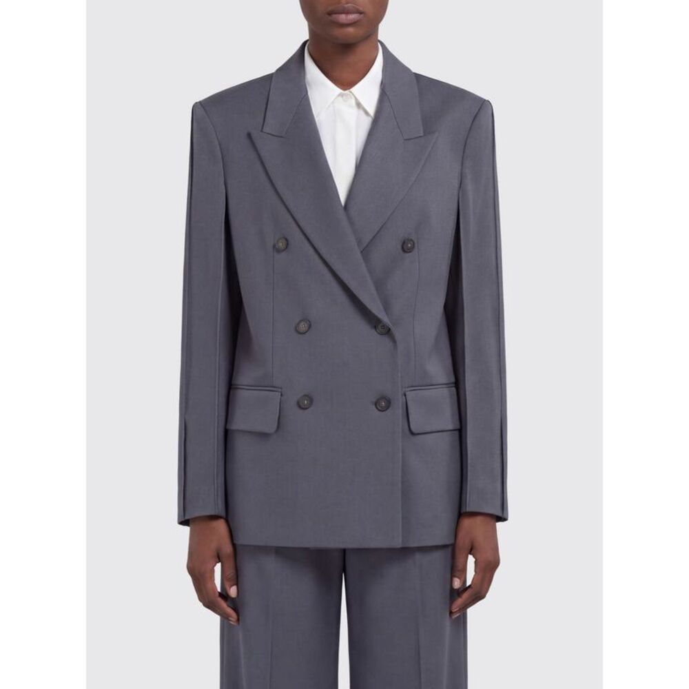 Erika Cavallini Double-Breasted Pure Virgin Wool Blazer With Padded Shoulders